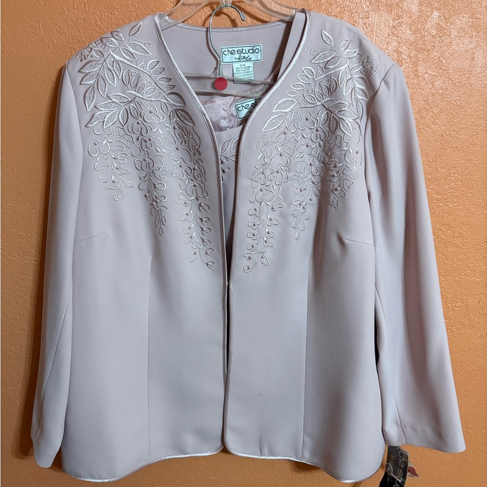 Chic Light Pink Embroidered Blazer